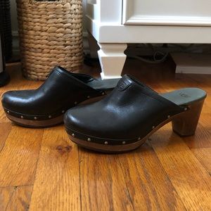 UGG Black Leather half heels!